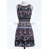 2016 Latest Designs One Piece Sleeveless O-neck Printed Slim Fit Casual Vintage Dress thumbnail-4