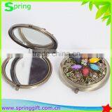 Vintage Bronze Hollow Out Logo Mirror Fancy Decorative Folding Compact Mirror thumbnail-1