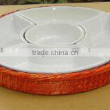 Wedding Rattan & Ceramic Round Tray, Rattan Wedding Candy Holder