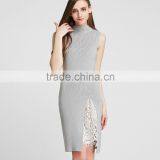 Fashion Lady Sleeveless Knitting Dress 2016 Summer Woman Thin Long Sweater Pullover Femme Robe De Tricot Lace Patchwork thumbnail-1