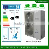 Slovakia -25C snow winter floor house heating system 12kw/19kw/35kw auto-defrsot air source heat pump evi split dc inverter