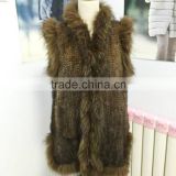 high quality fashion design style mink fur vest with raccoon fur trim