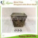 Vintage Antique Aged Look Multi-functional Metal Flower Pots Planter With Tree Bark thumbnail-1