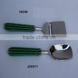 Green Weaved Handle Salad Server Set in Steel Polished Handles in Other Material Also Available thumbnail-1
