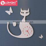 Wall Hanging Home Decorative Wall Mounted Clock New Diy Design Lovely Cat Shape Wooden Wall Clock thumbnail-3