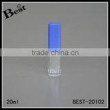 China Rectangle Simple 20ml Glass Perfume Bottle Blue Plastic Cap Cosmetic Packaging
