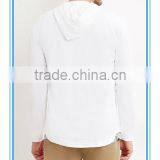 Hooded Henley Raglan Sleeves Hoodie Chambray Trim Button Placket Hoodie Curved Hem Hoodie thumbnail-3