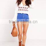 Lady White Cropped Long Sleeve Hotsale Elegant Satin Blouses thumbnail-4