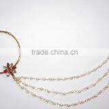 BIG HOOP NATH Press NOSE RING GOLD PLATED POLKI PEARL String thumbnail-1