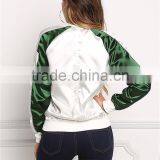 MGOO 2017 Hot Sale Custom Satin Bomber Jackets Zip Up Silver Fashion Tops Raglan Long Sleeves Tops thumbnail-6