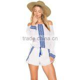 Crepe Embroidered Peasant Blouse Long Sleeve off Shoulder Lady Top thumbnail-4