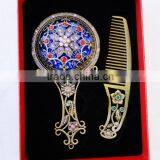 Antique Imitation Cosmetic Metal Pocket Mirror With Hair Comb,Handle Mirror/Hand Held Makeup Mirror/Round Fashion Mirror thumbnail-1