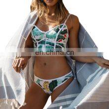 Floral Bikini Thong Zipper High Neck Swim Bathing Suit Plus Size Swimwear Women Brazilian Push Up Swimsuit thumbnail-1