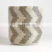 Hot Sale Natural and Black Patterned Basket Multiuse Seagrass Storage Basket Plant Holder Planter Pot Basket With Color String thumbnail-3