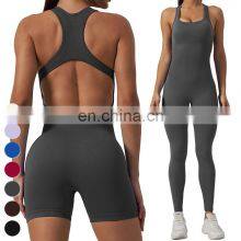 Sexy Racer Back Hollow Out Jumpsuits Custom Rompers Gym Fitness Workout Bodysuit Seamless One Piece Yoga Jumpsuit For Women thumbnail-4