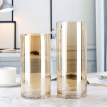 Modern Gold Colored Flower Container Traditional Chinese Tabletop Vase Cylinder Glass Vase thumbnail-1