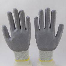 Hppe and Glassfibre Knitted Gray PU Palm Coated Anti-cut Level 5 Safety Work Gloves for Workers thumbnail-2