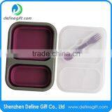 BPA Free Eco Pink or Blue Folding Silicone Compartment Lunch Box thumbnail-1