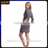 Gray Long Sleeve Jersey Dress Autumn Dress With Drape Office Dress thumbnail-2