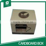 NEW SHAPE BROWN CORRUGATED CARDBOARD PAPER BOX FOR PACKAGING GLASS MUG WITH CLEAR WINDOW