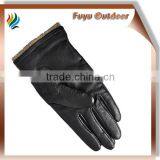 High-end Yiwu Long Black Winter Lambskin Plain Style Lined Unisex Leather Driving Gloves