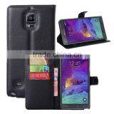 Hot Selling Ultra Thin Lichee PU Leather Case Wallet Folio Flip Cover for Samsung GALAXY Note 4 thumbnail-1