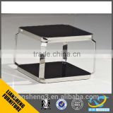 C610B Modern luxury black glass coffee table with durable stainless steel frame