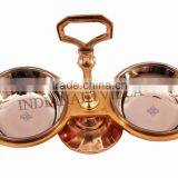 Steel Copper 2 Bowl Compartment Condiment Pickel Set - Serving Dish Curry Home Hotel Restaurant thumbnail-2