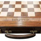 High Quality Folding 3 in 1 CHESS Checkers Backgammon Classic INLAID WOOD Game in WALNUT Carry Case thumbnail-3