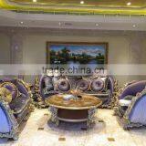 European Romantic and Sweet Style Royal Sofa Set, Wooden Flower Carved Living Room Sectional Sofa Set thumbnail-1