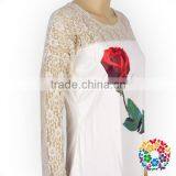 Women's Lace Long Sleeve Beautiful Rose Flower Print Custom T Shirt thumbnail-3