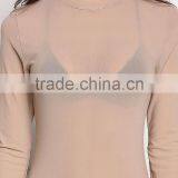 MGOO Custom Minimalist Khaki Mesh Sexy Tops For Ladies Long Sleeves Boat Neck Nylon Spandex Bodysuits thumbnail-4