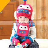 TC13003 Cheap Cute Fashion Baby Pom Pom Winter Beanie and Scarf and Knitted Animal Mitten Set Wholesale Baby 3pcs Set thumbnail-3