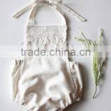Wholesale Baby Soft Cotton Boutique Romper Infant Girls Plain White Playsuit Lace Bodysuit thumbnail-2