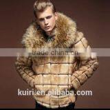 Super Quality Man's Fox Fur Coat With Raccoon Fur Collar Jackets Printed Man's Faux Fur Jackets Short Coat thumbnail-2