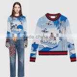 High Quality Custom Spring New Three-dimensional Castle Pattern Round Neck Collar Sweater thumbnail-1