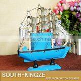 Navy Marine Blue/Yellow Color Wood Sailing Boat Display Model thumbnail-5