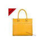Girls Summer Saffiano 100% Genuine Leather Tote Bag Yellow With Detachable Zipper Closure thumbnail-1