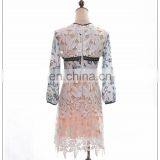 Latest Fashion Clothes Women Long Sleeve Round Neck Elegant Slim Floral Lace Prom Dress thumbnail-5