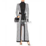 2018 Fashion Women White and Black Plaid Long Maxi Trench Winer Coat thumbnail-1