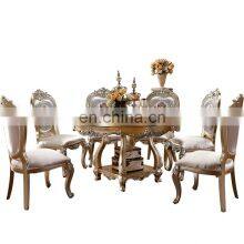 High Quality European Antique Wooden Round Dinning Table Set 6 Chairs