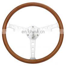 380mm 15'' Wood Grain Silver Brushed Spoke Steering Wheel, 6-Bolt Universal Classic Wooden Steering Wheel