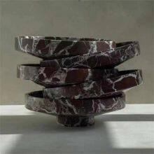 Carved Modern Red Marble Centerpiece Tray Rosso Levanto Marble Tray thumbnail-5