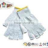 FTSAFETY 7 Gauges nature white Poly-Cotton Knitted safety working HALF FINGER Gloves for Hand Protection