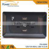 Type A /B North America Universal 2 Gang 2 USB Power Wall Socket Outlet 125V 15A With FCC RoHS Black Color