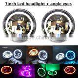 7 Inch Round 12v 24v 40W 3800 Lumens Hi/Lo Beam Cre-e LED Headlights With Halo Ring Angel Eyes DRL For Jee-p Wrangler JK TJ LJ thumbnail-1