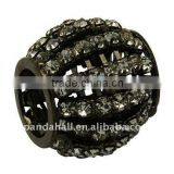 Brass Rhinestone European Beads, Black Color, 23x20mm, Hole: 11mm(CPDL-Q006-B) thumbnail-1
