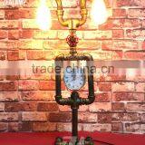 Industrial Style Pipe Lights Steampunk Pipe Table Lamp Edison Lamp Double Head With Clock