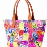 2015 Full Color Canvas Tote Bag Leather Handle thumbnail-4