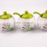 Set Of 3 White Flower Printed Round Ceramic Spice Container Spice Jar With Lid thumbnail-3